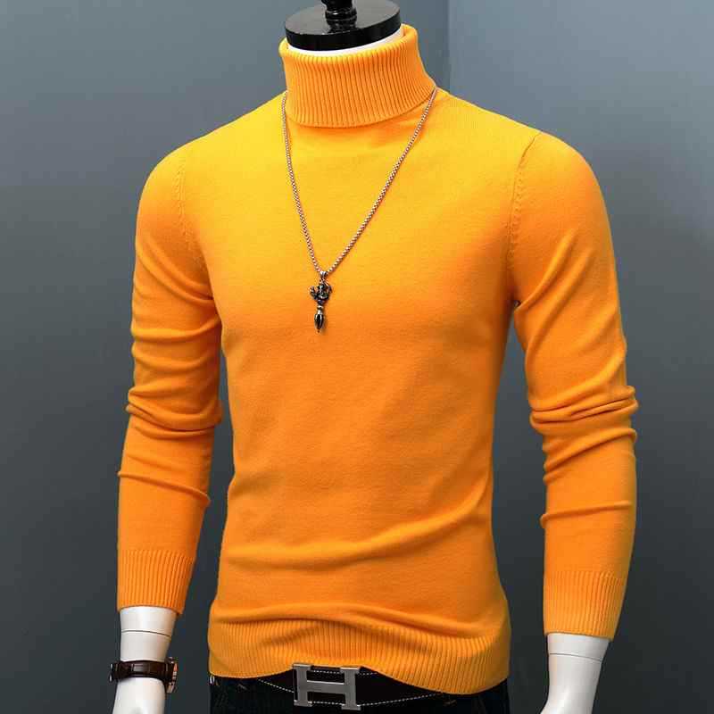Korea Men Cotton Turtle Neck Turtleneck Sweater Stretch Slim Fit Brand Knitted Pullovers Men Clothes M L XL 2XL 3XL L15