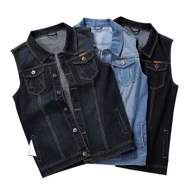 Plus Size 8XL 7XL 6XL 5XLCotton Jeans Sleeveless Jacket Vest Men  Denim Jeans Vest Male Cowboy Outdoors Waistcoat Mens Jackets