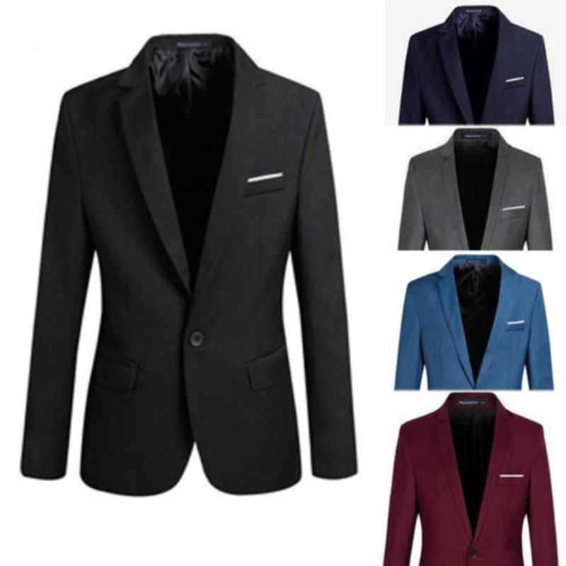 Men's Slim Fit Formal Wear Single Button Suit Long Sleeve Notched Blazer Cotton Blend Coat Jacket Top S 4XL