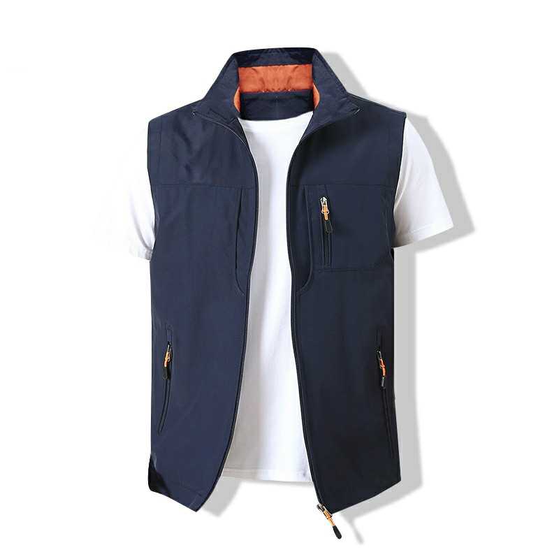 Men's Waistcoat Jackets Vest 2021 Summer New Solid Color Stand Collar Climbing Hiking Work Sleeveless With Pocket